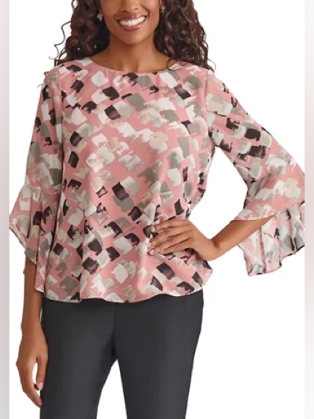 Kaspar Lined Tearose Brushstroke Print Blouse - NWT